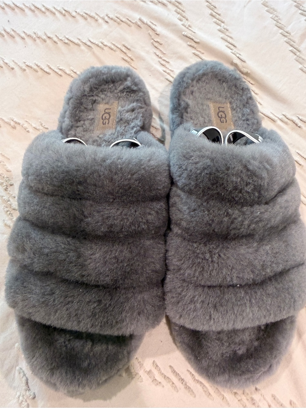 UGG Women's Grey Fluff Slide Slippers-Size 10